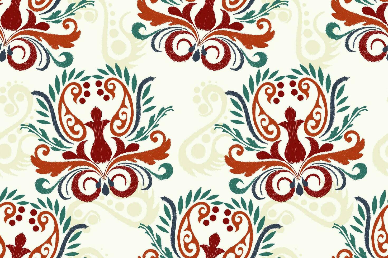 Ikat floral paisley embroidery on white background.Ikat ethnic oriental seamless pattern traditional.Aztec style abstract vector illustration.design for texture,fabric,clothing,wrapping,decoration.