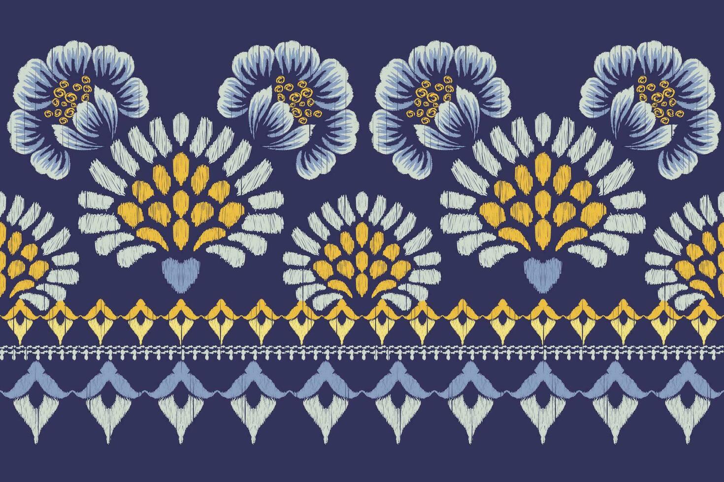 Ikat floral paisley embroidery on blue background.Ikat ethnic oriental pattern traditional.Aztec style abstract vector illustration.design for texture,fabric,clothing,wrapping,decoration,sarong,scarf.