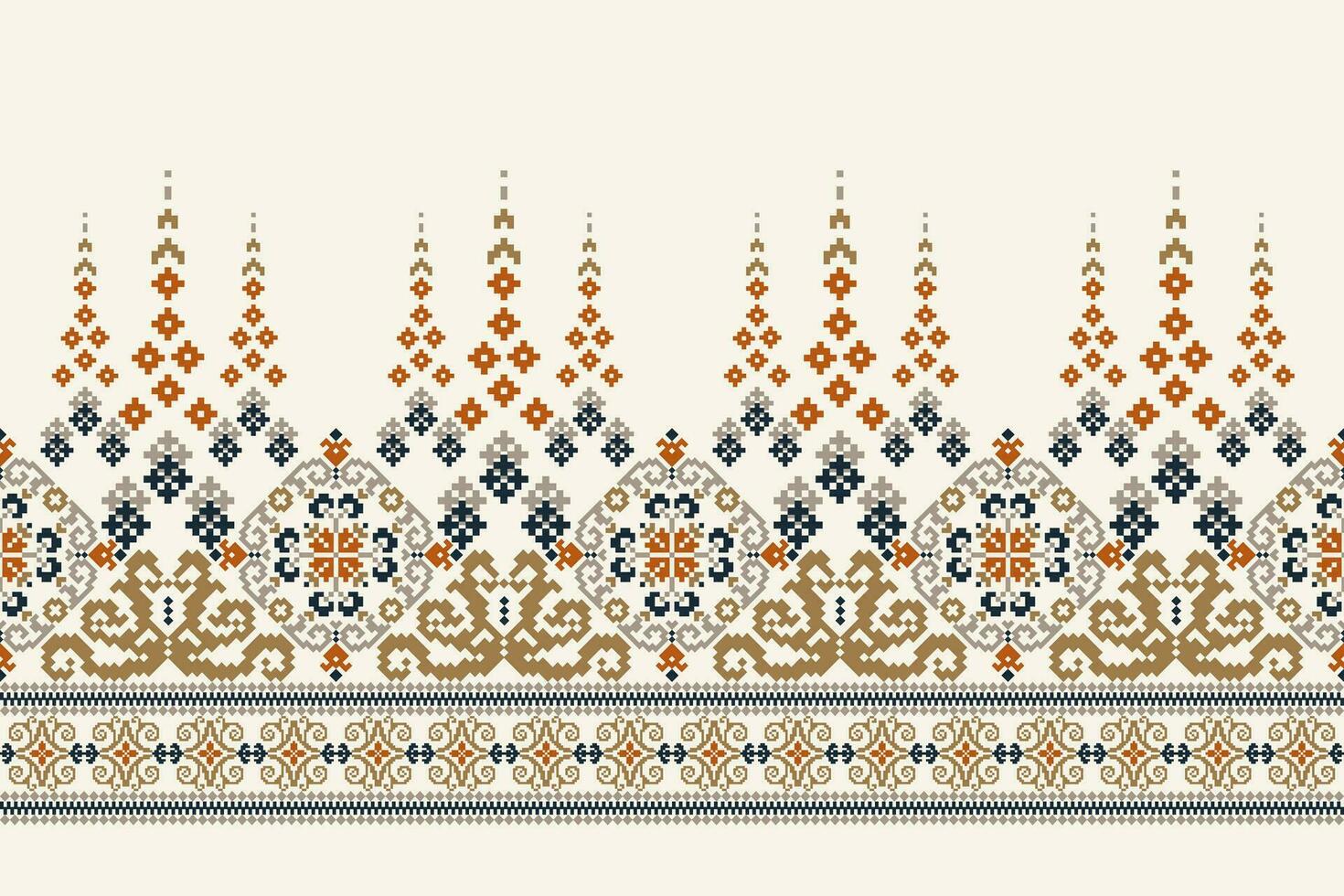 floral Cross Stitch embroidery on white background.geometric ethnic oriental pattern traditional.Aztec style abstract vector illustration.design for texture,fabric,clothing,wrapping,decoration,sarong.