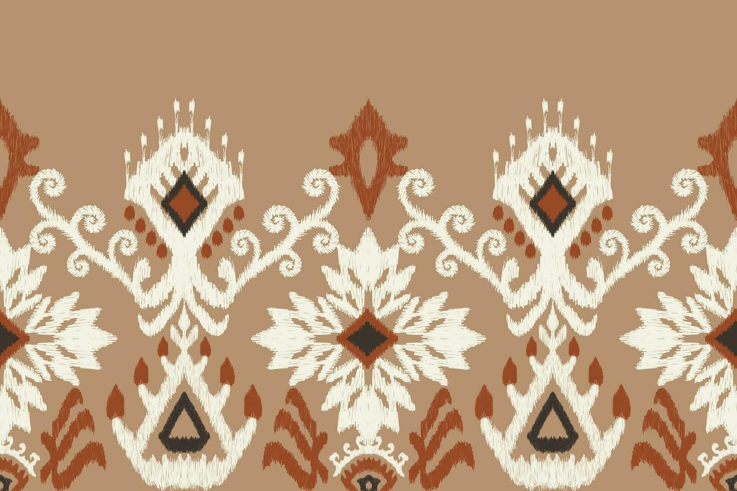 ikat floral cachemir bordado en marrón fondo.ikat étnico oriental modelo tradicional.azteca estilo resumen vector ilustración.diseño para textura,tela,ropa,envoltura,decoración,pareo,bufanda