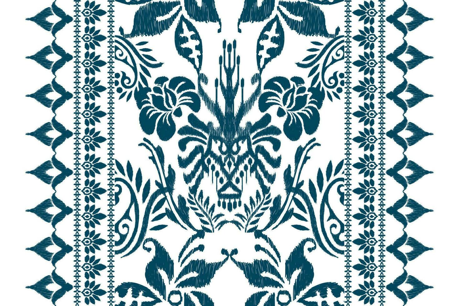 Ikat floral paisley embroidery.blue and white background.Ikat embroidery oriental pattern traditional.Aztec style abstract vector illustration.design for texture,fabric,clothing,wrapping,decoration.