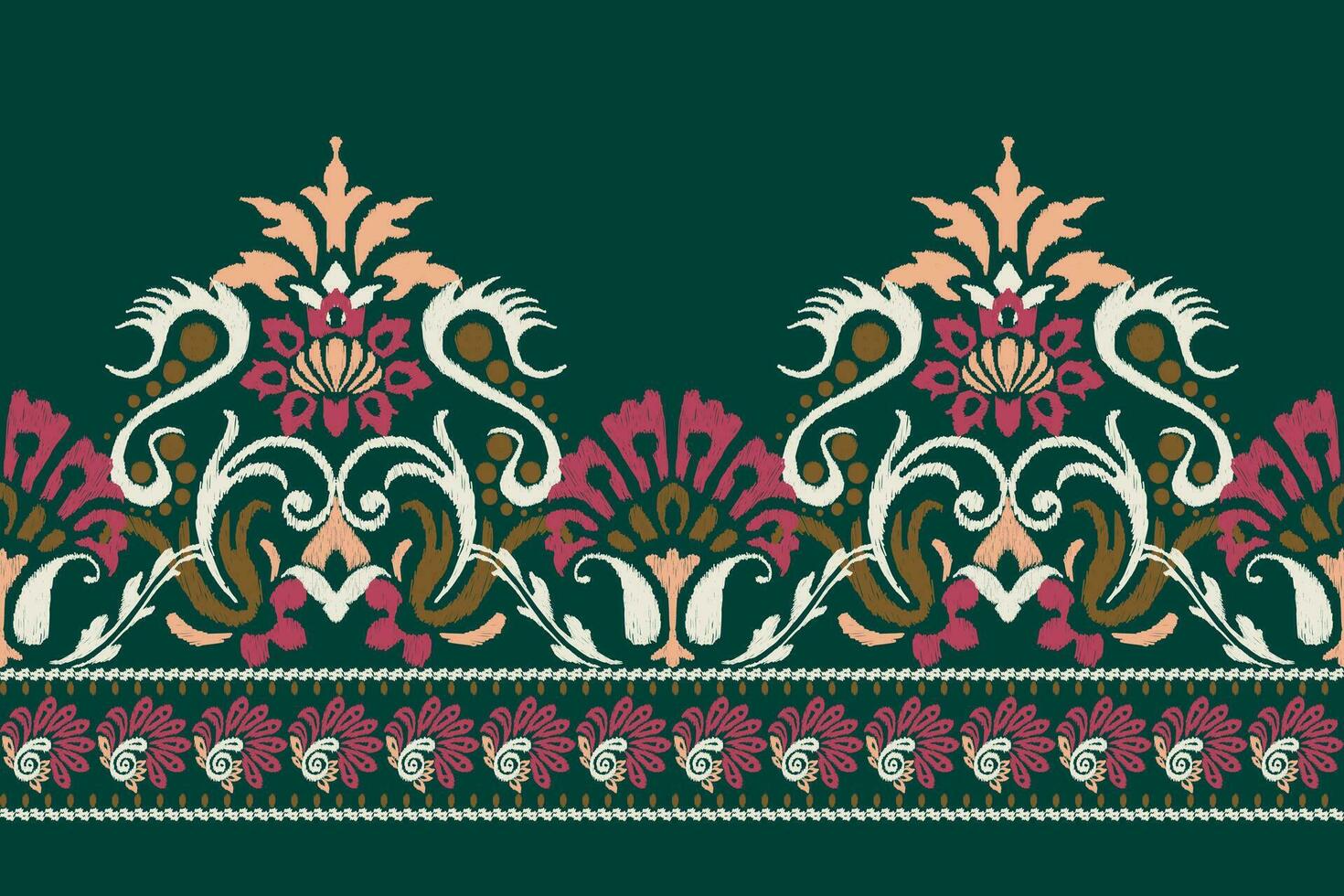 Ikat floral paisley embroidery on green background.Ikat ethnic oriental pattern traditional.Aztec style abstract vector illustration.design for texture,fabric,clothing,wrapping,decoration,sarong,scarf