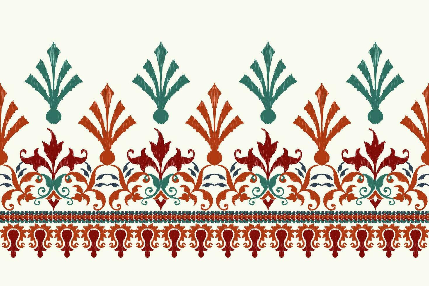 Ikat floral paisley embroidery on white background.Ikat ethnic oriental pattern traditional.Aztec style abstract vector illustration.design for texture,fabric,clothing,wrapping,decoration,sarong,scarf