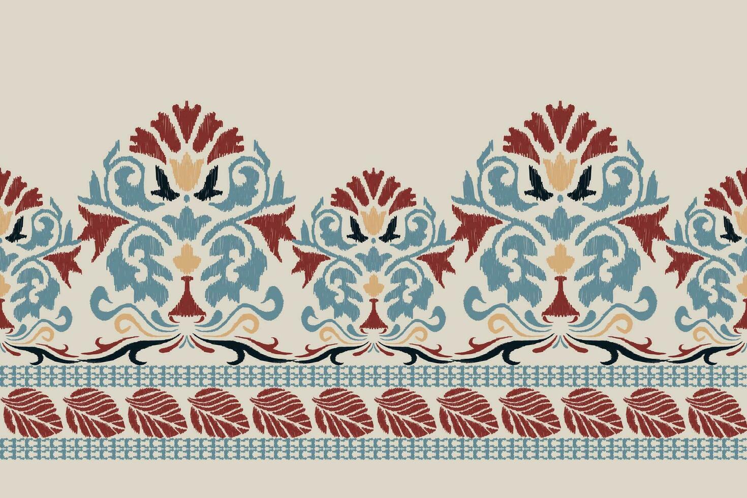 Ikat floral paisley embroidery on grey background.Ikat ethnic oriental pattern traditional.Aztec style abstract vector illustration.design for texture,fabric,clothing,wrapping,decoration,sarong,scarf.