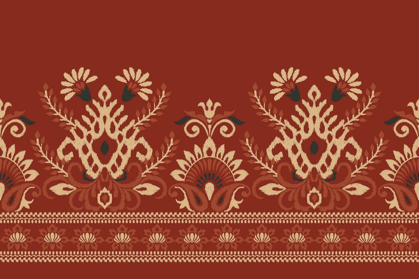 Ikat floral paisley embroidery on red background.Ikat ethnic oriental pattern traditional.Aztec style abstract vector illustration.design for texture,fabric,clothing,wrapping,decoration,sarong,scarf.