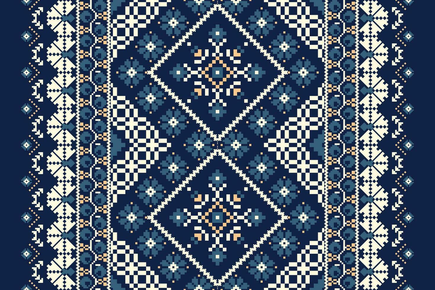 floral cruzar puntada bordado en Armada azul fondo.geometrico étnico oriental modelo tradicional.azteca estilo resumen vector ilustración.diseño para textura,tela,ropa,envoltura,decoración.