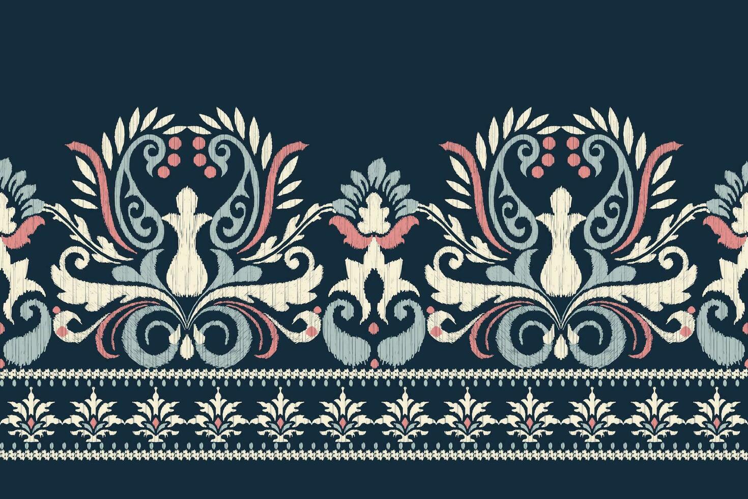 Ikat floral paisley embroidery on navy blue background.Ikat ethnic oriental pattern traditional.Aztec style abstract vector illustration.design for texture,fabric,clothing,wrapping,decoration,sarong.