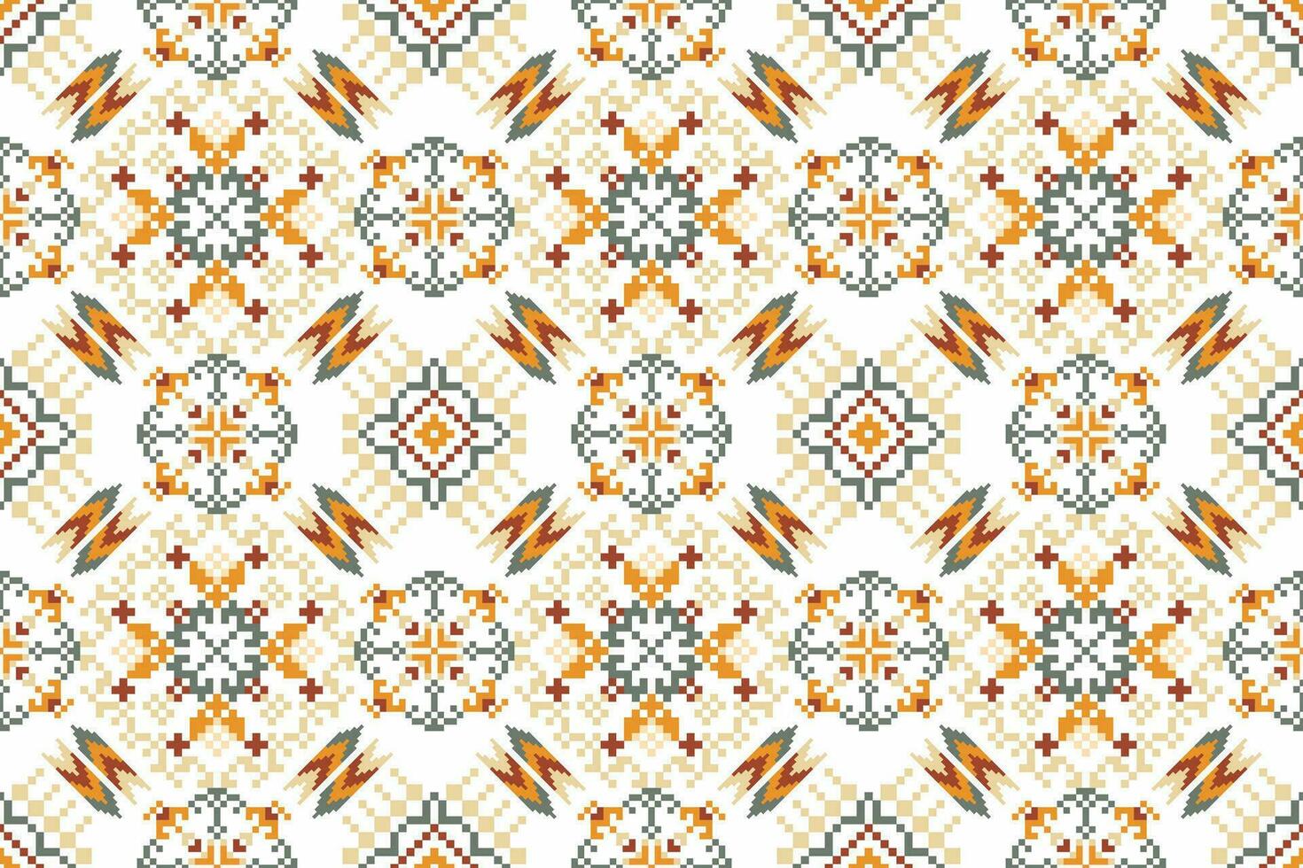 Floral Cross Stitch Embroidery on white background.geometric ethnic oriental seamless pattern traditional.Aztec style abstract vector illustration.design for texture,fabric,clothing,wrapping,tile.
