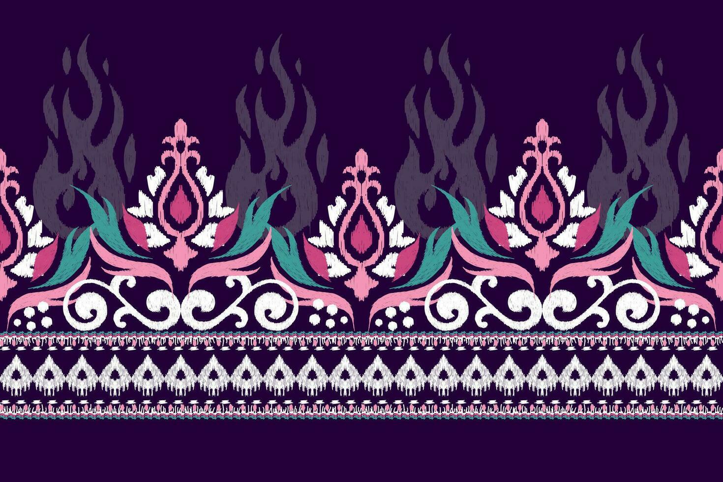 ikat floral cachemir bordado en púrpura fondo.ikat étnico oriental modelo tradicional.azteca estilo resumen vector ilustración.diseño para textura,tela,ropa,envoltura,decoración,pareo.