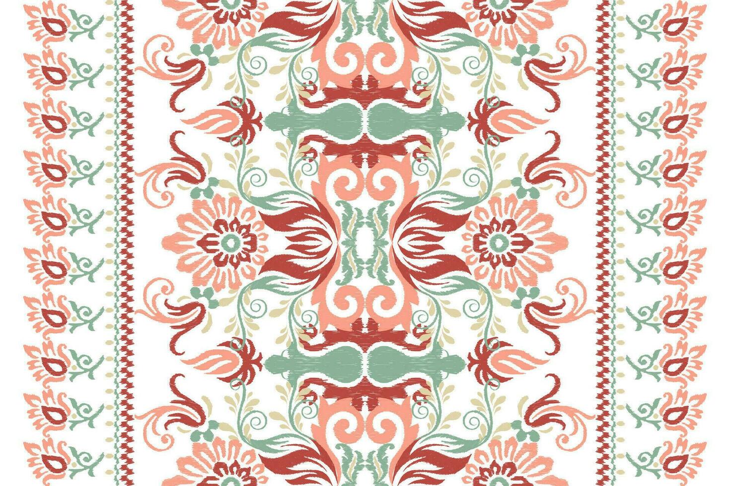 ikat floral cachemir bordado en blanco fondo.ikat étnico oriental modelo tradicional.azteca estilo resumen vector ilustración.diseño para textura,tela,ropa,envoltura,decoración,pareo,bufanda