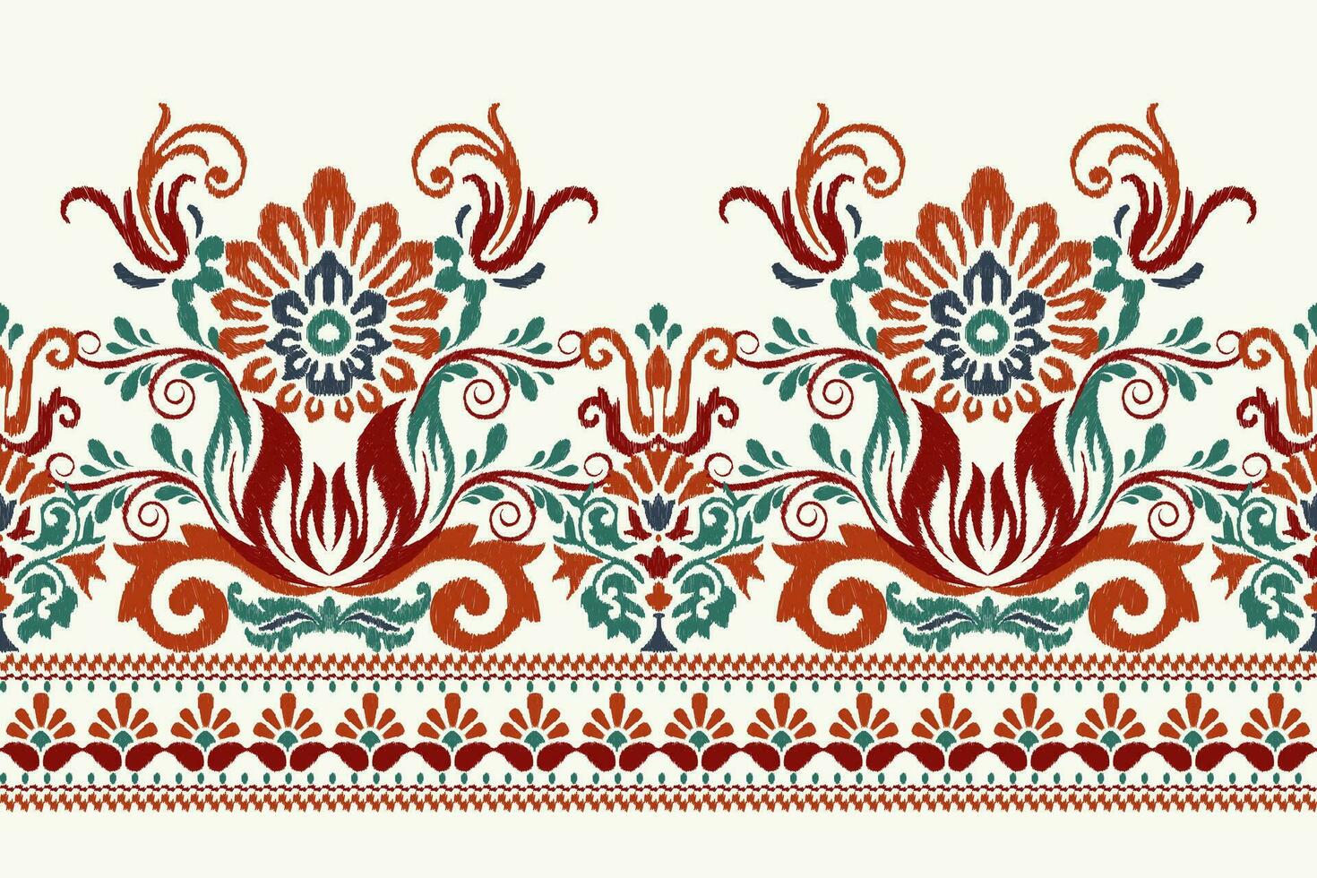 Ikat floral paisley embroidery on white background.Ikat ethnic oriental pattern traditional.Aztec style abstract vector illustration.design for texture,fabric,clothing,wrapping,decoration,sarong,scarf