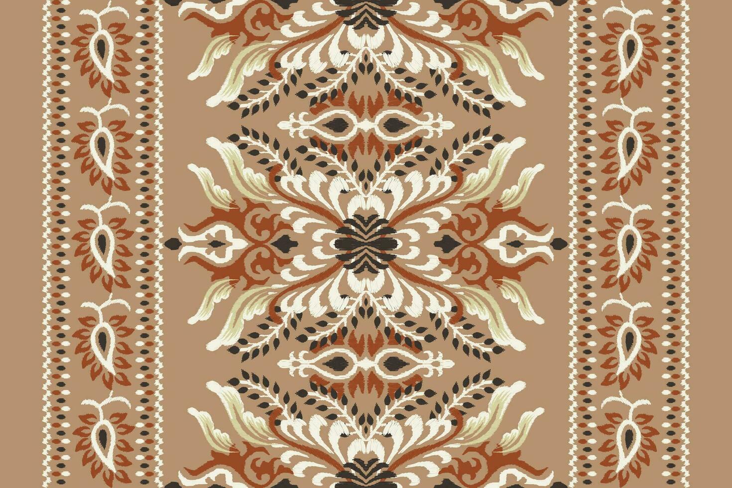 Ikat floral paisley embroidery on brown background.Ikat ethnic oriental pattern traditional.Aztec style abstract vector illustration.design for texture,fabric,clothing,wrapping,decoration,scarf,carpet