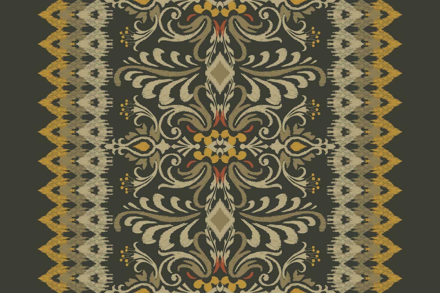 Ikat floral paisley embroidery on dark green background.Ikat ethnic oriental pattern traditional.Aztec style abstract vector illustration.design for texture,fabric,clothing,wrapping,decoration,scarf.