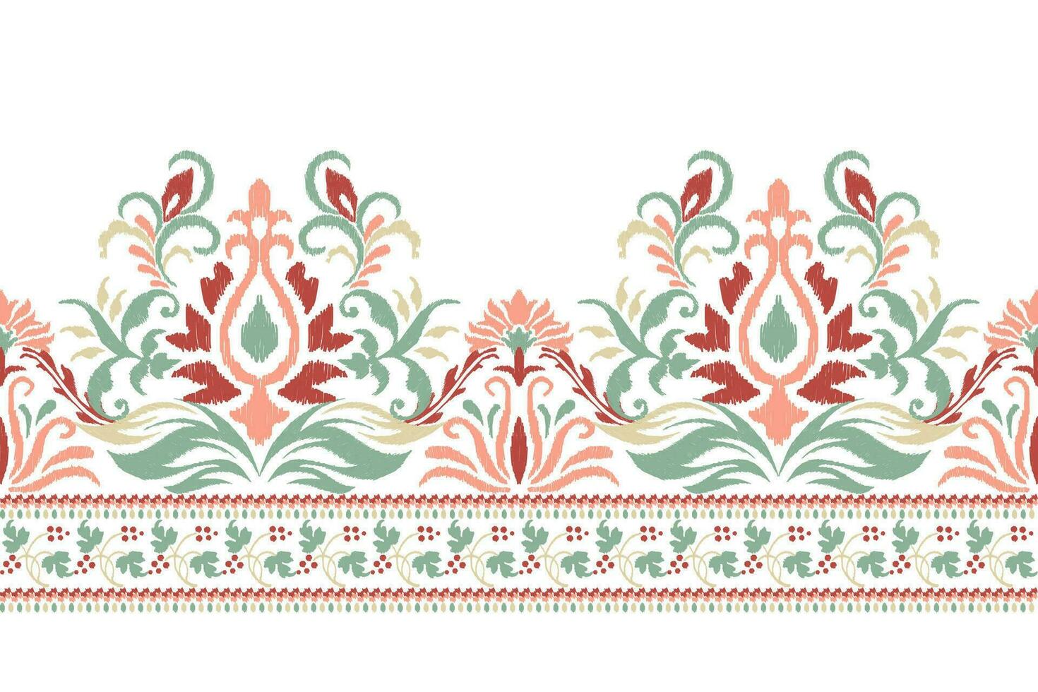 Ikat floral paisley embroidery on white background.Ikat ethnic orientalist pattern traditional.Aztec style abstract illustration.design for texture,fabric,clothing,wrapping,decoration,sarong,scarf. vector
