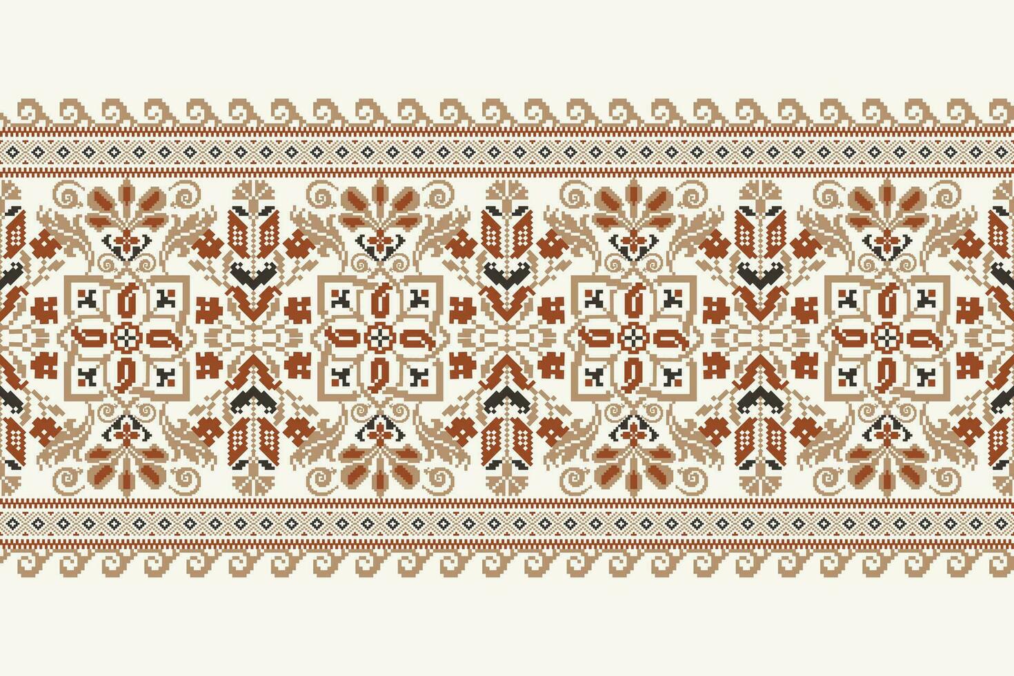 Floral Cross Stitch Embroidery on white background.geometric ethnic oriental pattern traditional.Aztec style abstract vector illustration.design for texture,fabric,clothing,wrapping,decoration,scarf.