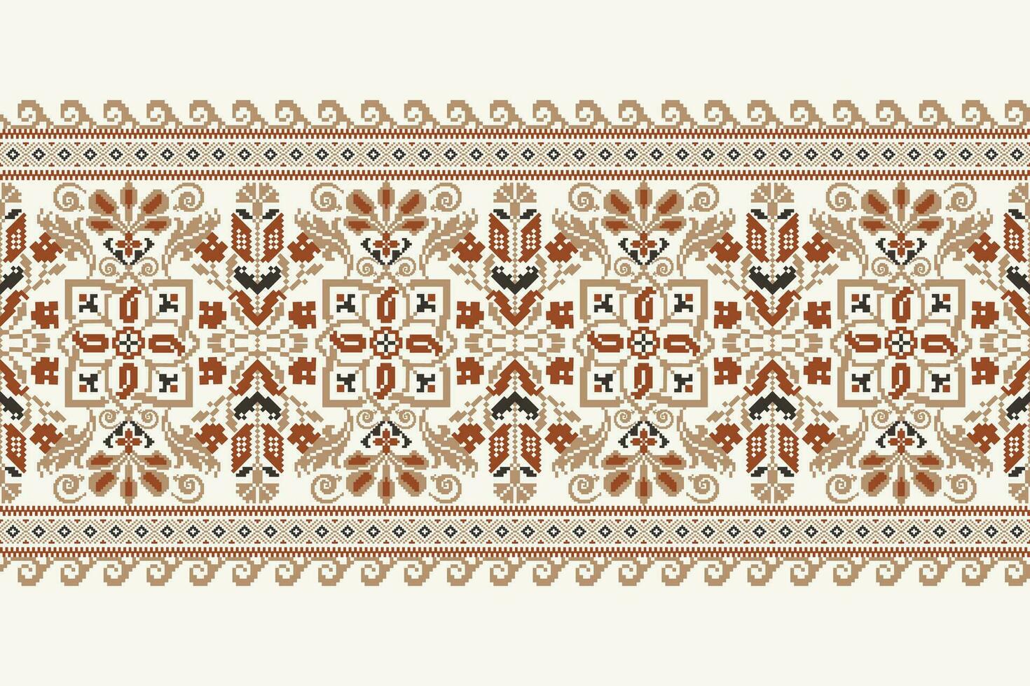 Floral Cross Stitch Embroidery on white background.geometric ethnic oriental pattern traditional.Aztec style abstract vector illustration.design for texture,fabric,clothing,wrapping,decoration,scarf.