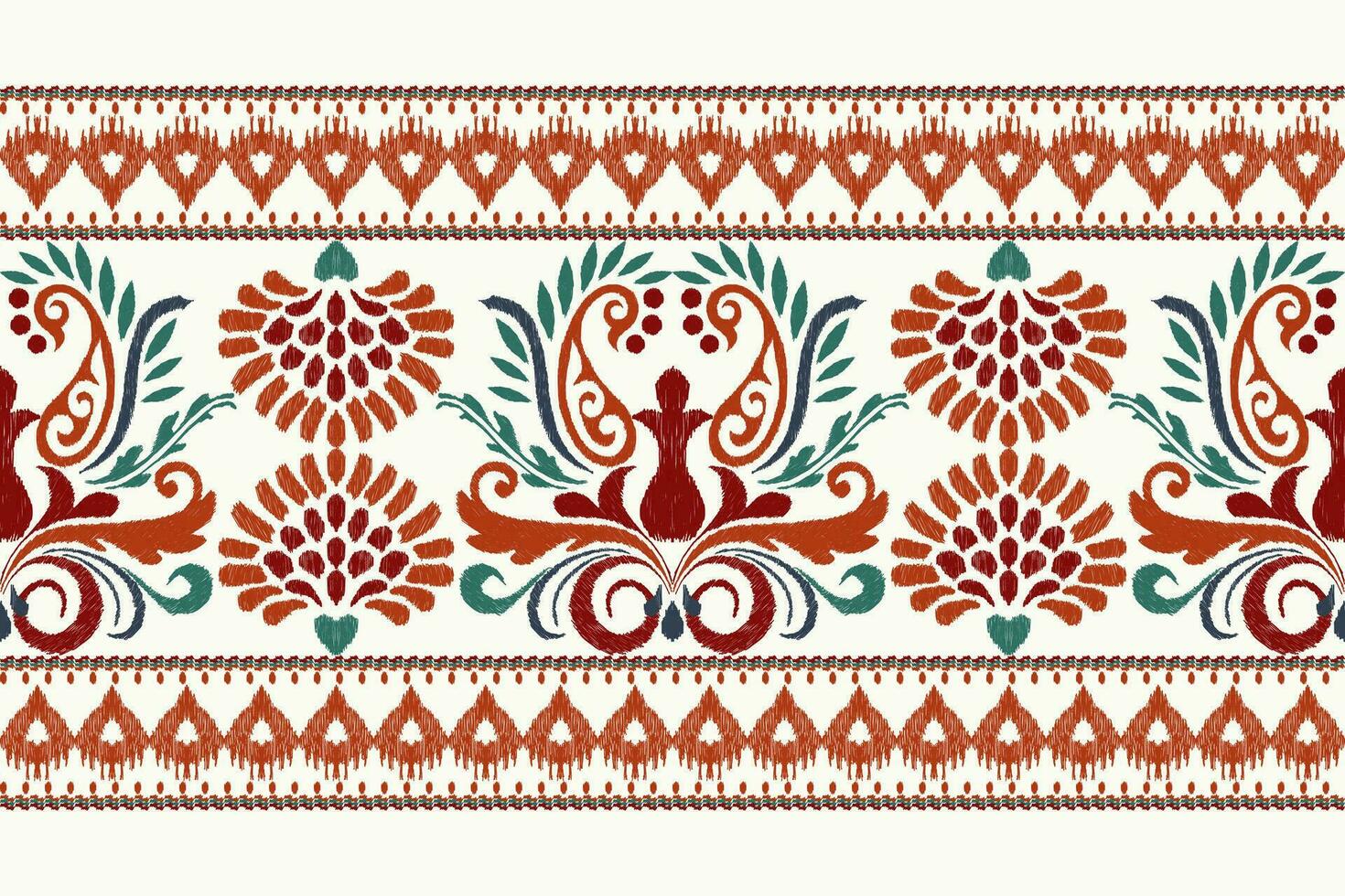 ikat floral cachemir bordado en blanco fondo.ikat étnico oriental modelo tradicional.azteca estilo resumen vector ilustración.diseño para textura,tela,ropa,envoltura,decoración,pareo,bufanda