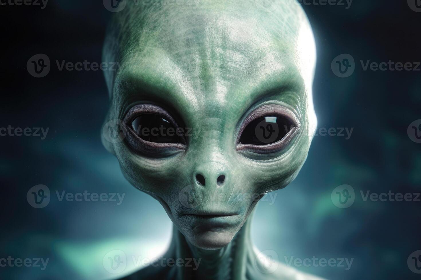 Alien humanoid portrait on dark background. photo