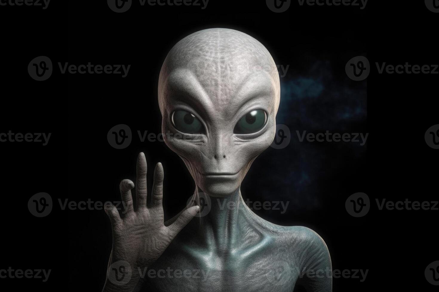 Alien humanoid portrait on dark background. photo