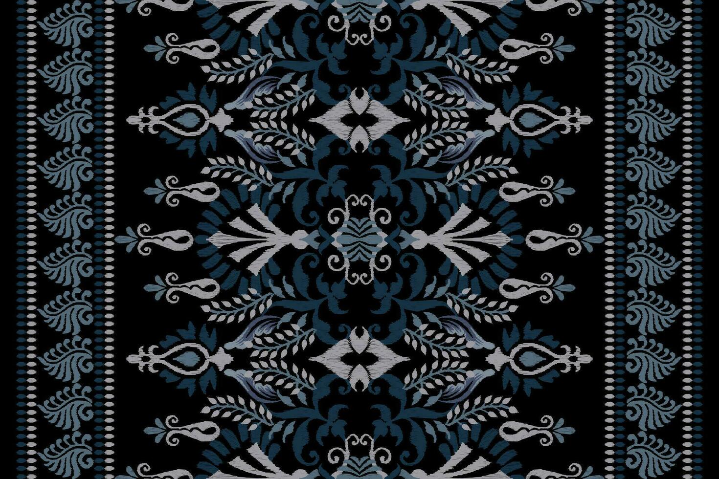 Ikat floral paisley embroidery on black background.Ikat ethnic oriental pattern traditional.Aztec style abstract vector illustration.design for texture,fabric,clothing,wrapping,decoration,scarf,carpet