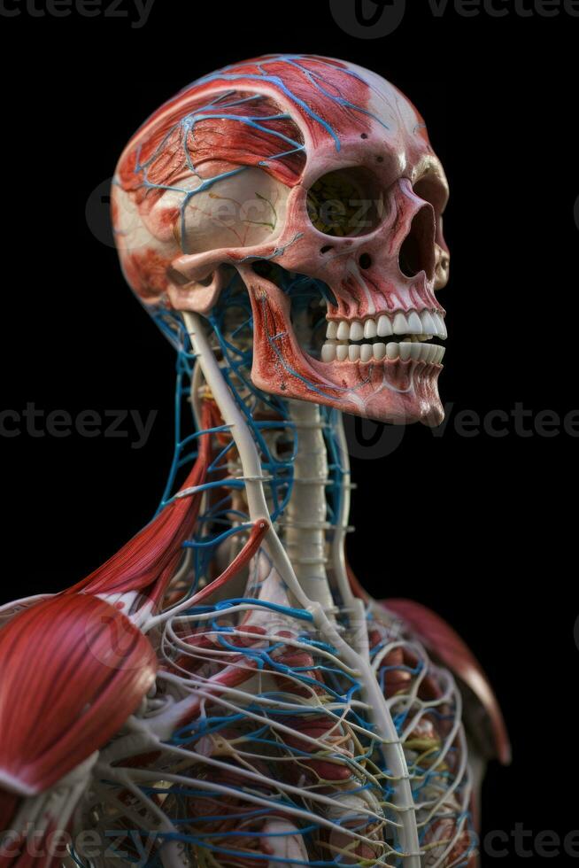 Anatomical human body with muscular and circulatory systems. Generative AI photo