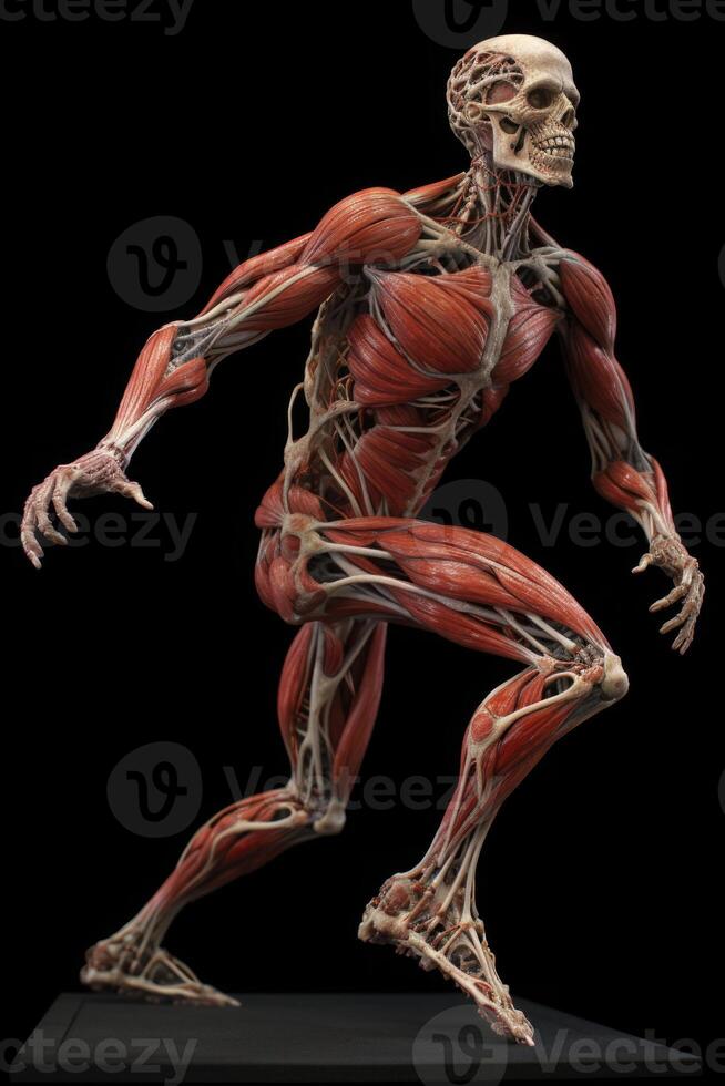 Anatomical human body with muscular and circulatory systems. Generative AI photo