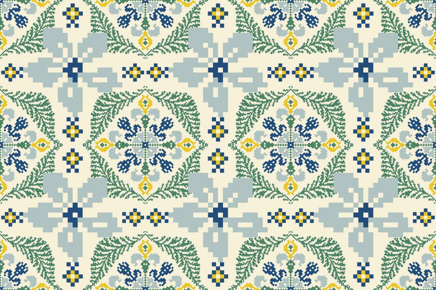 Floral Cross Stitch Embroidery on white background.geometric ethnic orienta seamless pattern traditional.Aztec style abstract vector illustration.design for texture,fabric,clothing,wrapping,decoration