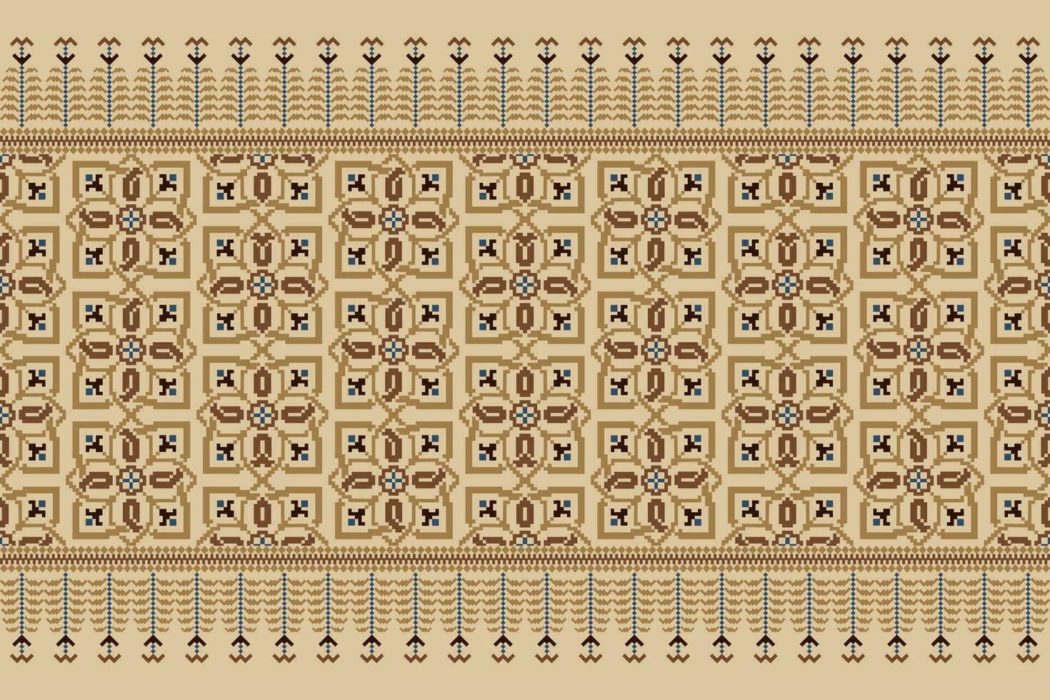 floral cruzar puntada bordado en marrón fondo.geometrico étnico oriental modelo tradicional.azteca estilo resumen vector ilustración.diseño para textura,tela,ropa,envoltura,decoración,pareo.