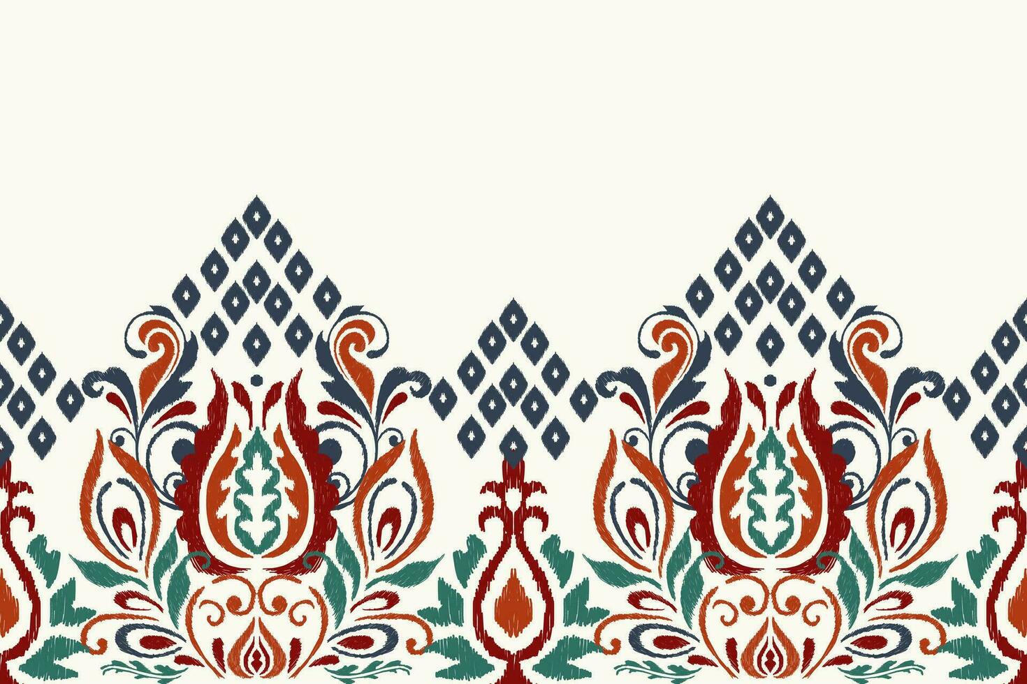 ikat floral cachemir bordado en blanco fondo.ikat étnico oriental modelo tradicional.azteca estilo resumen vector ilustración.diseño para textura,tela,ropa,envoltura,decoración,pareo,bufanda