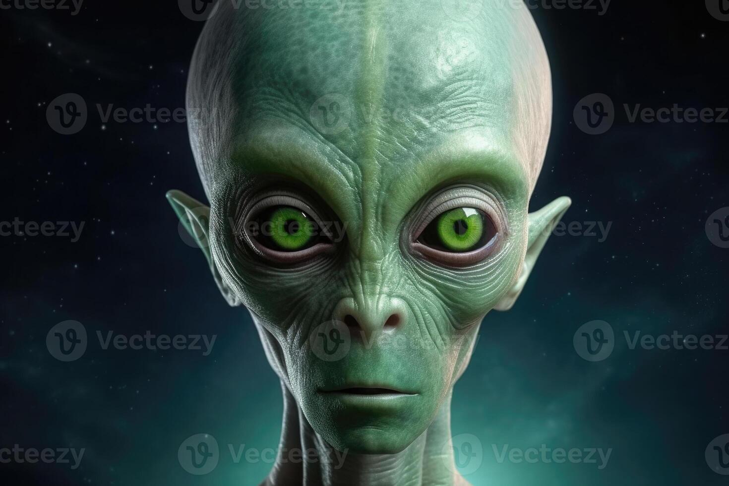 Alien humanoid portrait on dark background. photo