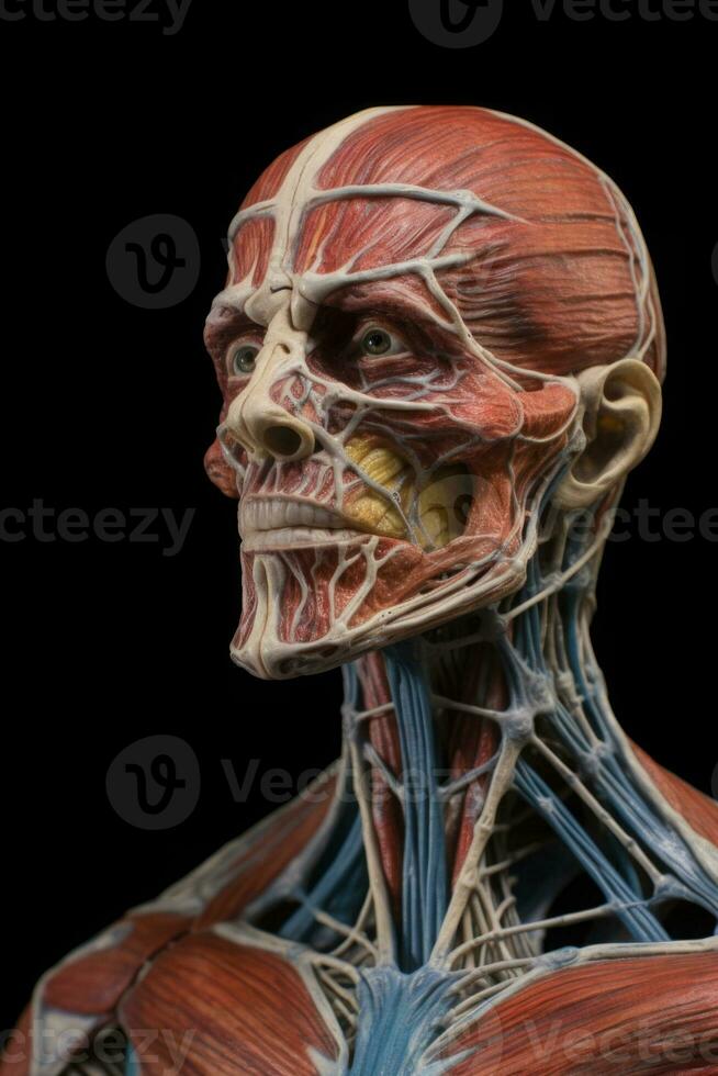 Anatomical human body with muscular and circulatory systems. Generative AI photo