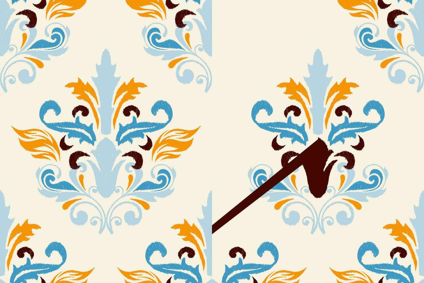 Ikat floral paisley embroidery on cream background.Ikat ethnic oriental seamless pattern traditional.Aztec style abstract vector illustration.design for texture,fabric,clothing,wrapping,decoration.