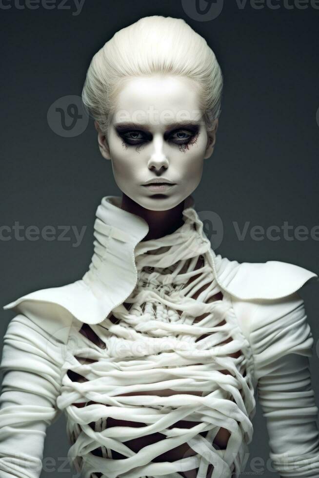 Stylish portrait of female skeleton. Generative AI photo