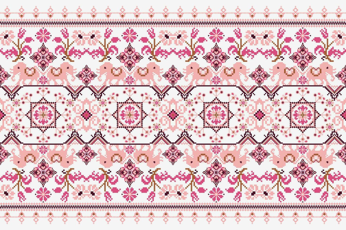 Floral Cross Stitch Embroidery on white background.geometric ethnic oriental pattern traditional.Aztec style abstract vector illustration.design for texture,fabric,clothing,wrapping,decoration,scarf.