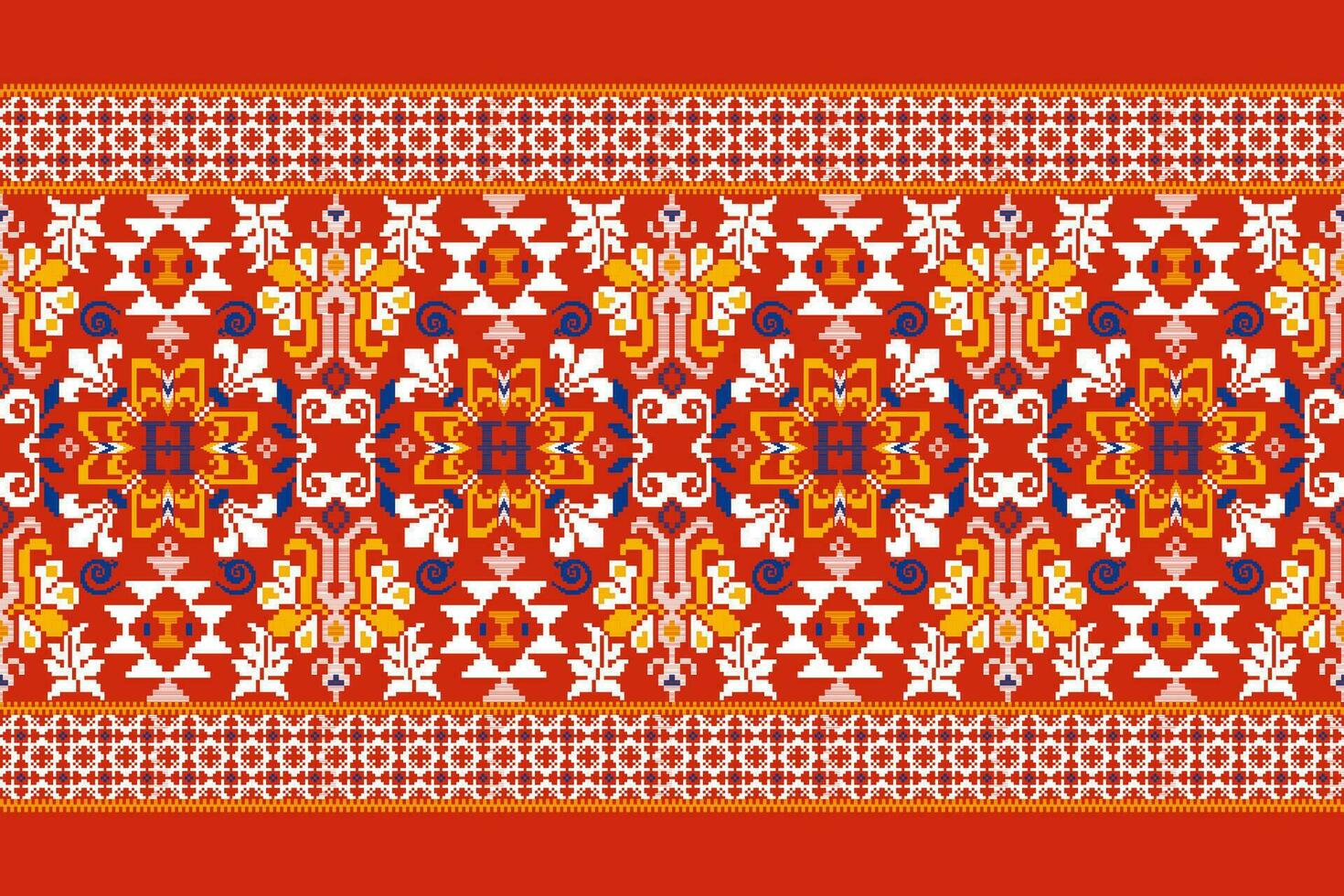Floral Cross Stitch Embroidery on white background.geometric ethnic oriental pattern traditional.Aztec style abstract vector illustration.design for texture,fabric,clothing,wrapping,decoration,scarf.
