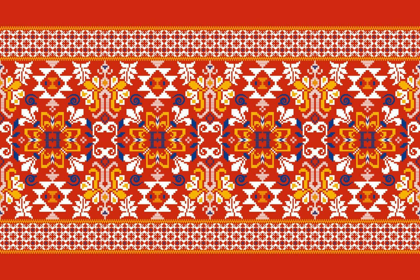 Floral Cross Stitch Embroidery on white background.geometric ethnic oriental pattern traditional.Aztec style abstract vector illustration.design for texture,fabric,clothing,wrapping,decoration,scarf.