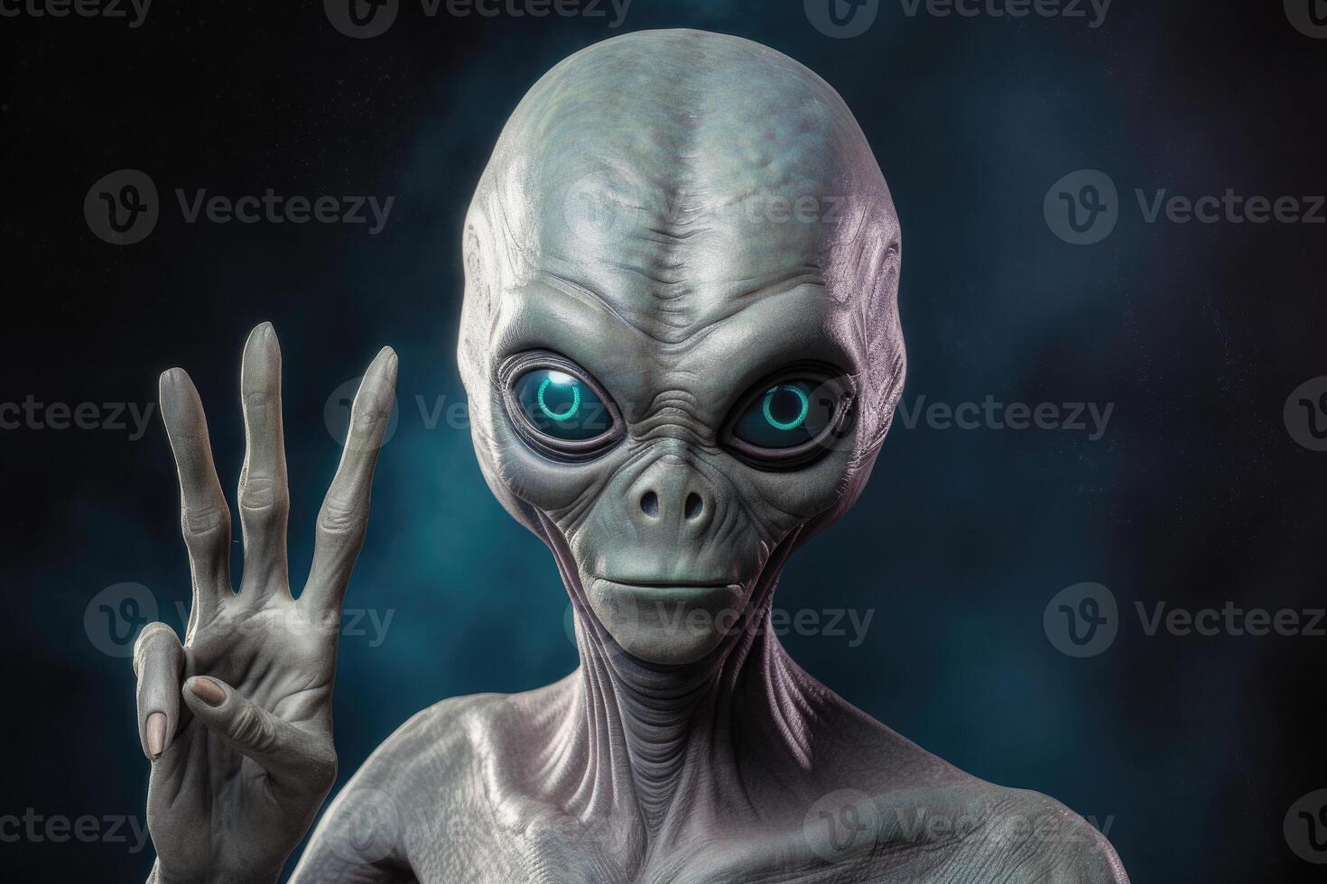 Alien humanoid portrait on dark background. photo
