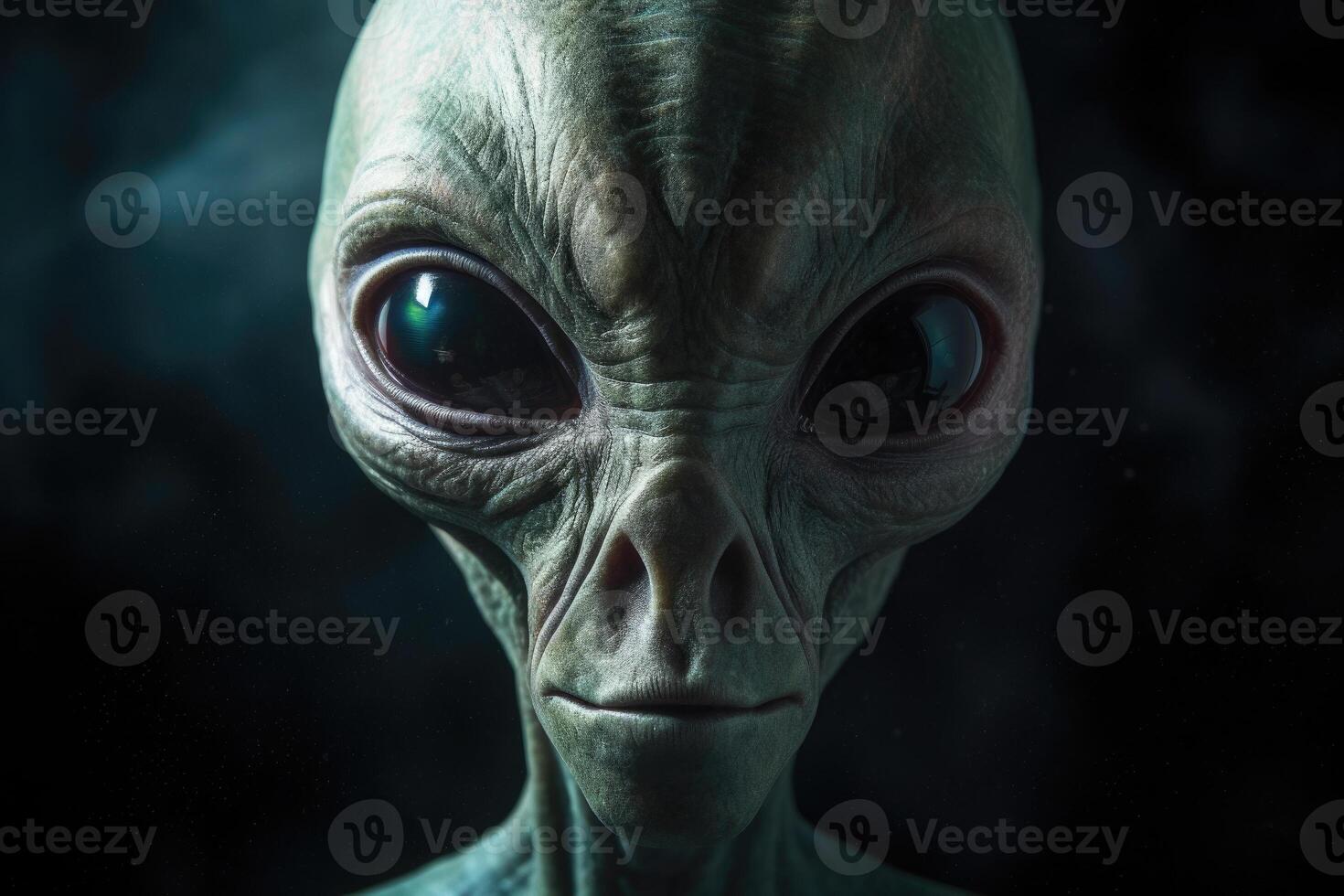 Alien humanoid portrait on dark background. photo