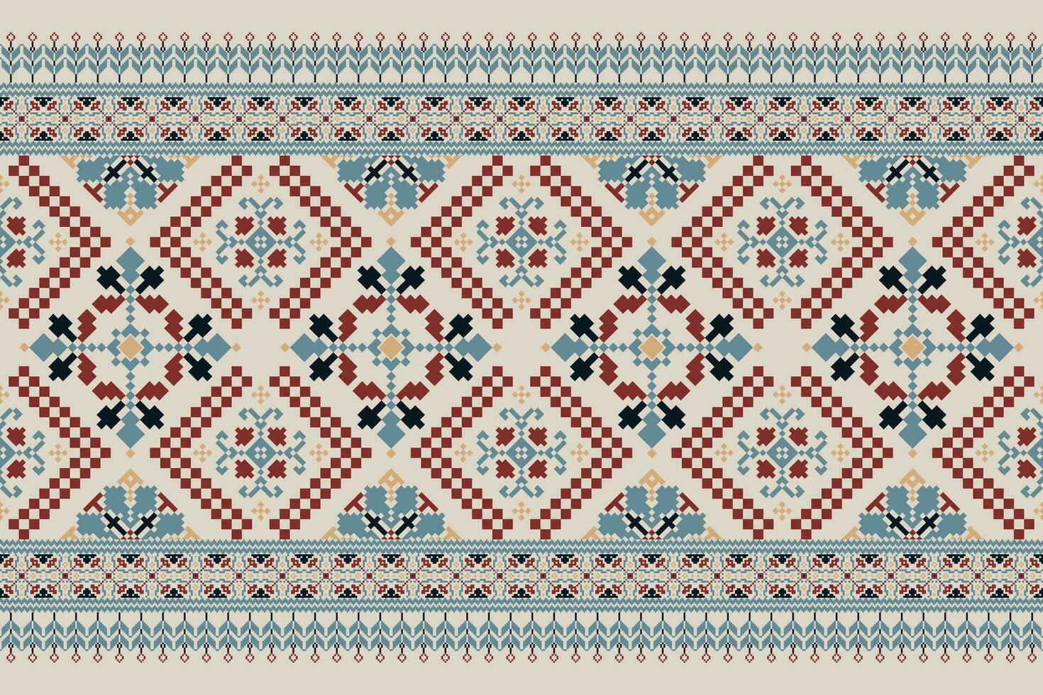 Floral Cross Stitch Embroidery on gray background.geometric ethnic orientalist pattern traditional.Aztec style abstract vector illustration.design for texture,fabric,clothing,wrapping,decoration,scarf