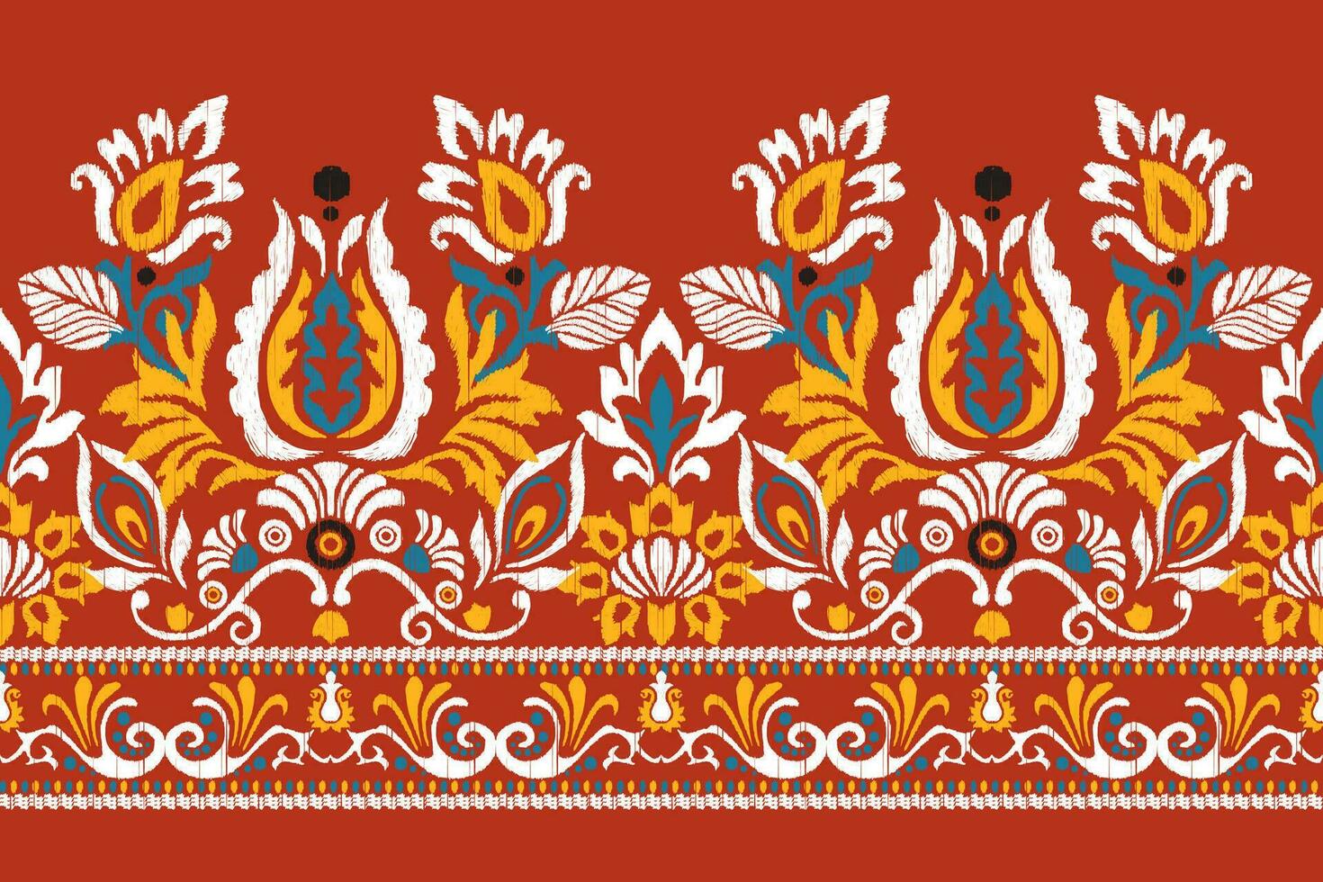 Ikat floral paisley embroidery on red background.Ikat ethnic oriental pattern traditional.Aztec style abstract vector illustration.design for texture,floral,clothing,wrapping,decoration,sarong,scarf.