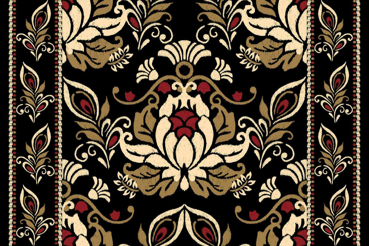 ikat floral cachemir bordado en negro fondo.ikat étnico oriental modelo tradicional.azteca estilo resumen vector ilustración.diseño para textura,tela,ropa,envoltura,decoración,bufanda,alfombra