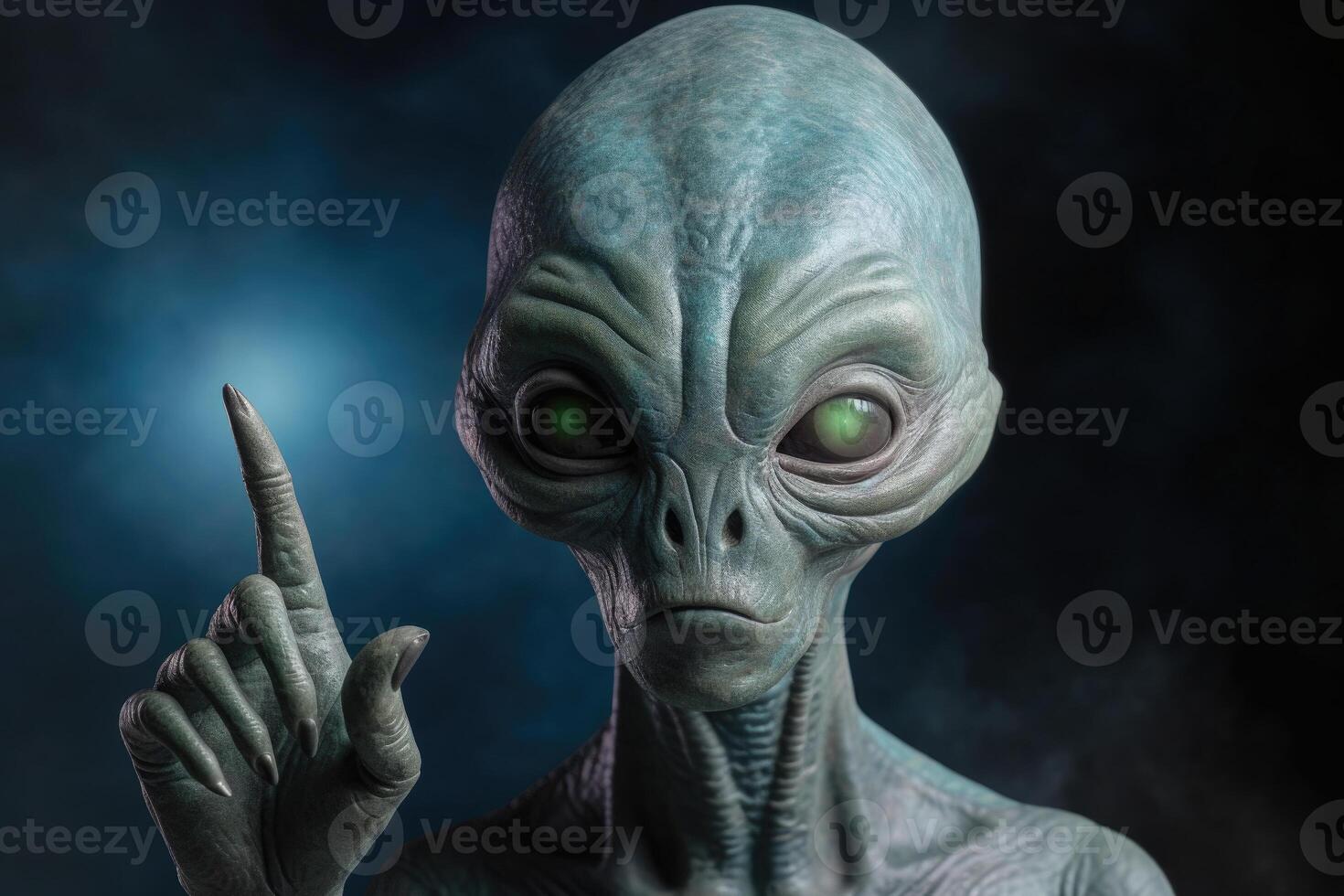 Alien humanoid portrait on dark background. photo