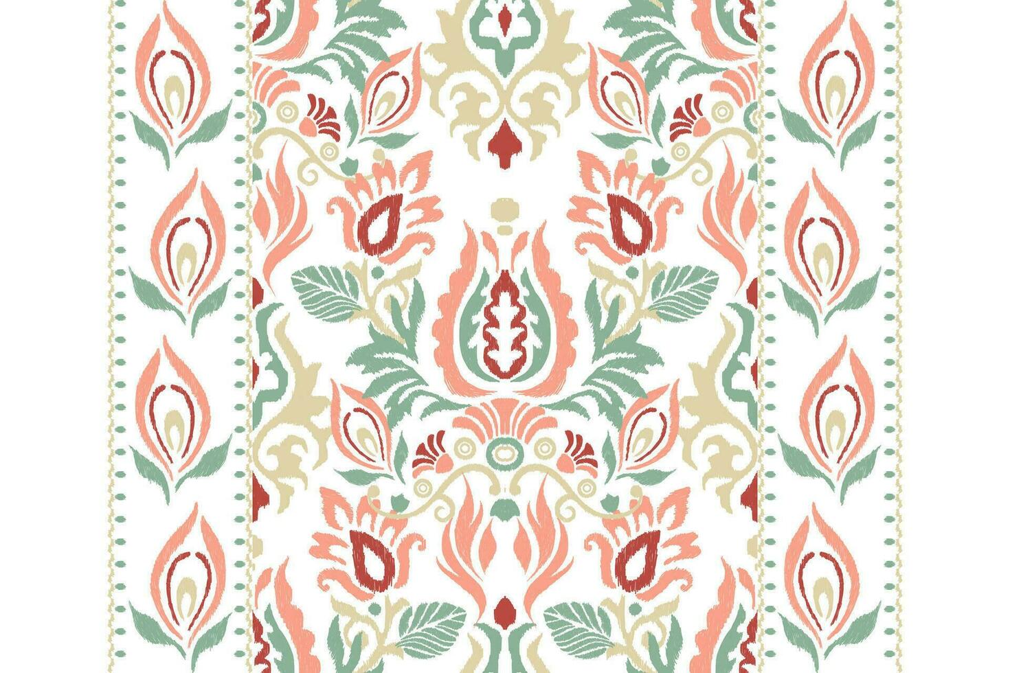 ikat floral cachemir bordado en blanco fondo.ikat étnico oriental modelo tradicional.azteca estilo resumen vector ilustración.diseño para textura,tela,ropa,envoltura,decoración,bufanda,alfombra