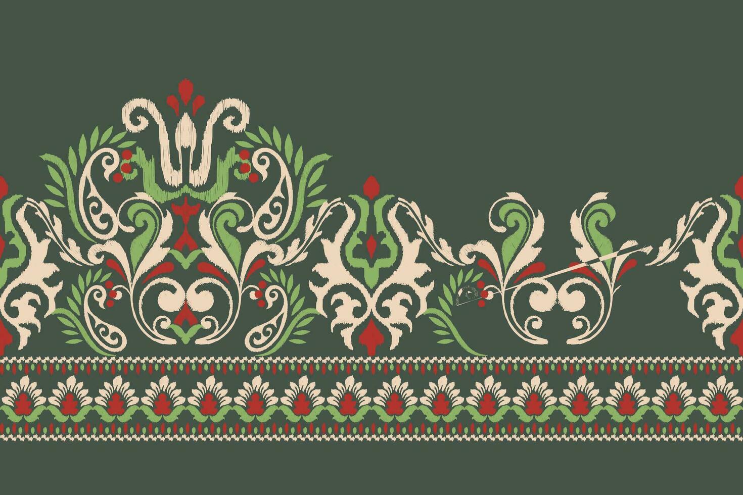 Ikat floral paisley embroidery on green background.Ikat ethnic oriental pattern traditional.Aztec style abstract vector illustration.design for texture,fabric,clothing,wrapping,decoration,sarong,scarf