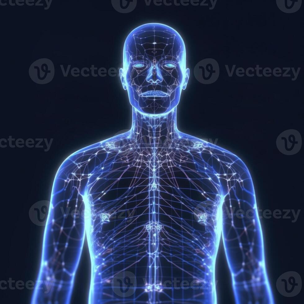 Human body silhouette with energy points. Anatomical model. photo