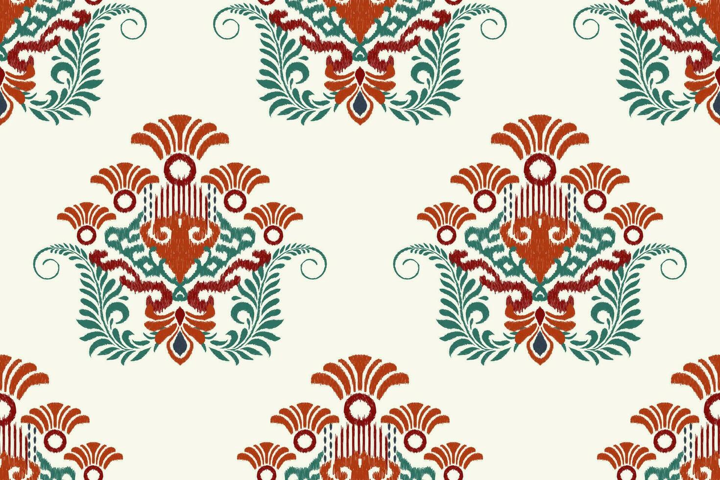 Ikat floral paisley embroidery on white background.Ikat ethnic oriental seamless pattern traditional.Aztec style abstract vector illustration.design for texture,fabric,clothing,wrapping,decoration.