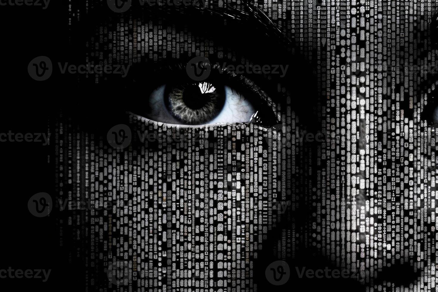 Face against digital signs. Artificial intelligence concept. photo