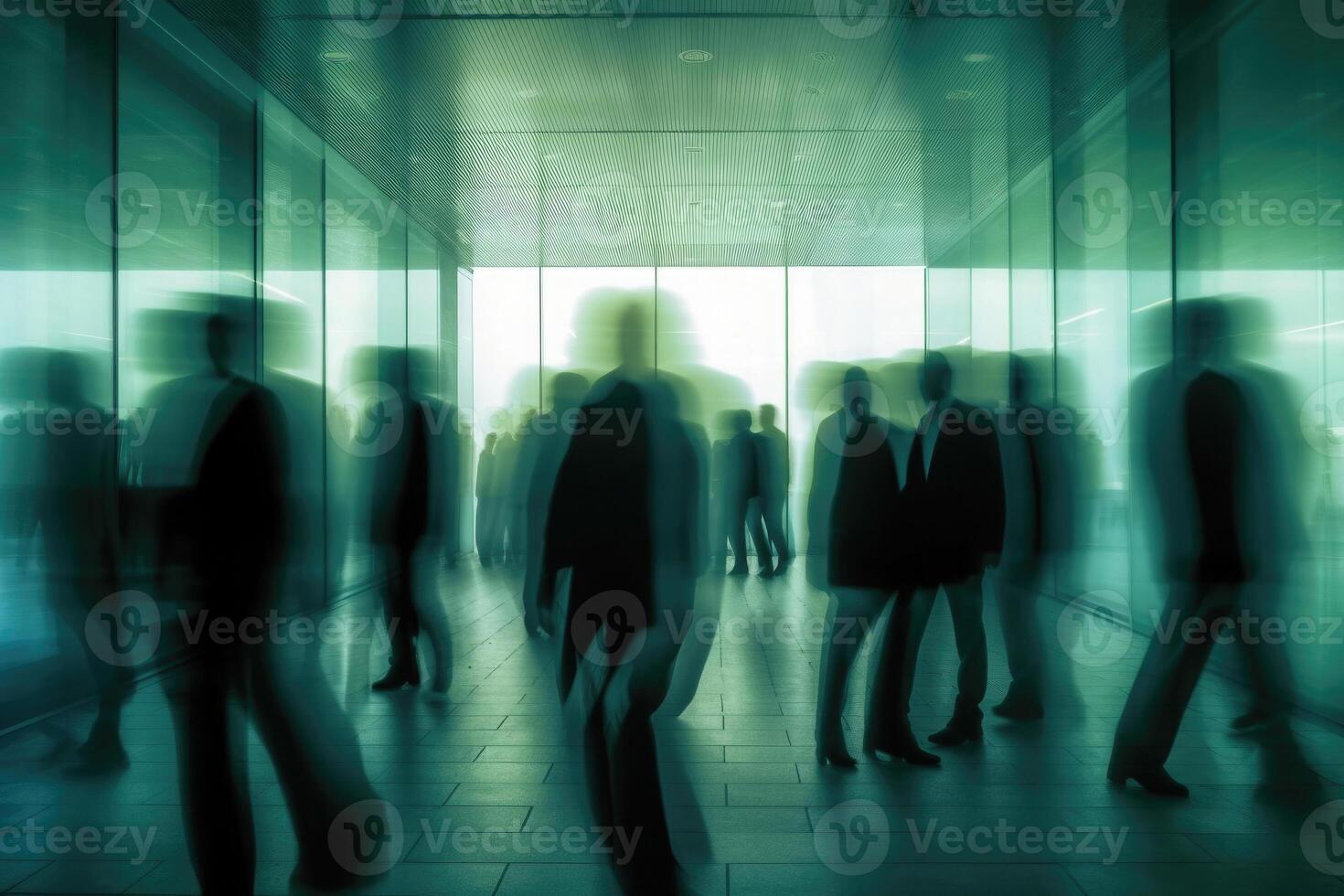 People silhouettesin business office with motion blur effect. Generative AI photo