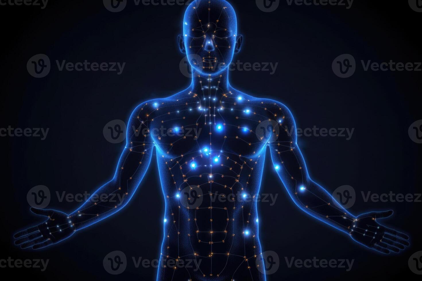 Human body silhouette with energy points. Anatomical model. photo
