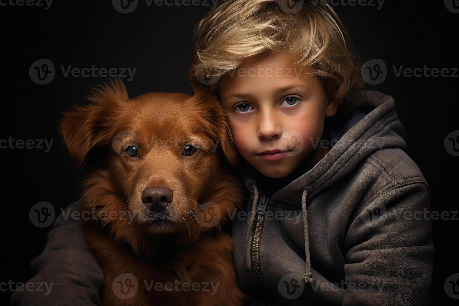 chico y perro retrato. mascota cuidado. personas emociones generativo ai foto